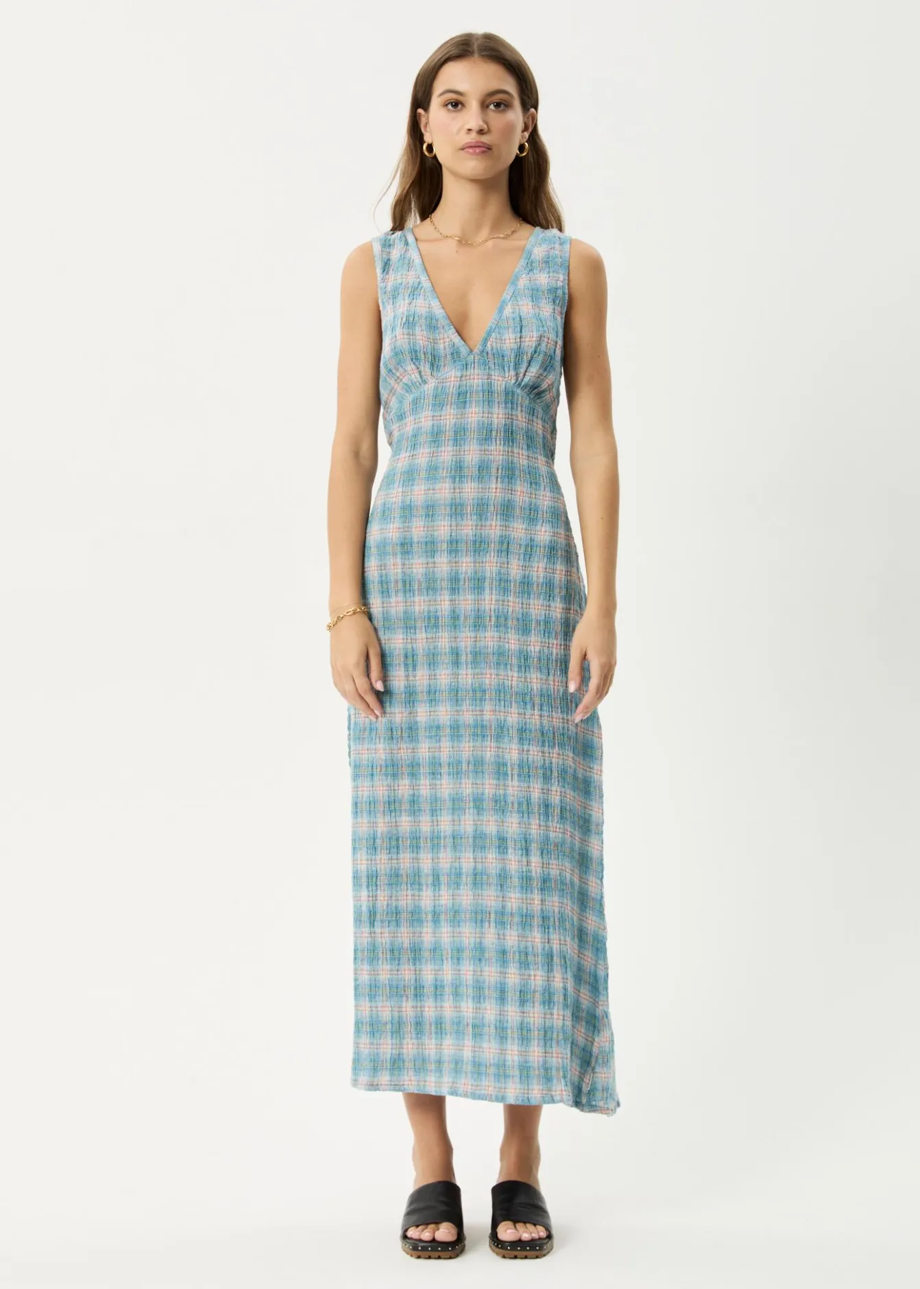 Dresses<Afends Position - Seersucker Maxi Dress Lake Check
