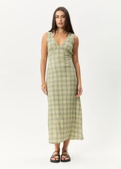 Dresses<Afends Position  - Seersucker Maxi Dress Green Check