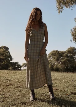 Dresses<Afends Position  - Seersucker Maxi Dress Green Check