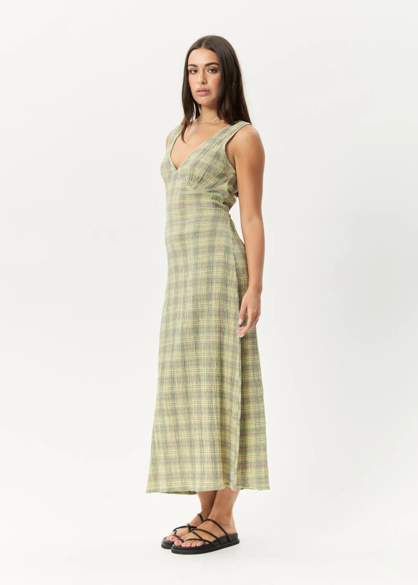 Dresses<Afends Position - Seersucker Maxi Dress Green Check