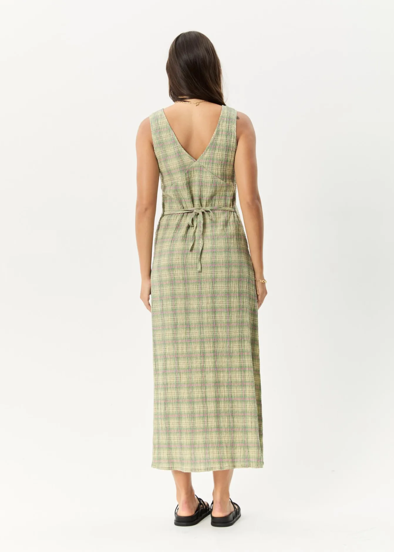 Dresses<Afends Position - Seersucker Maxi Dress Green Check