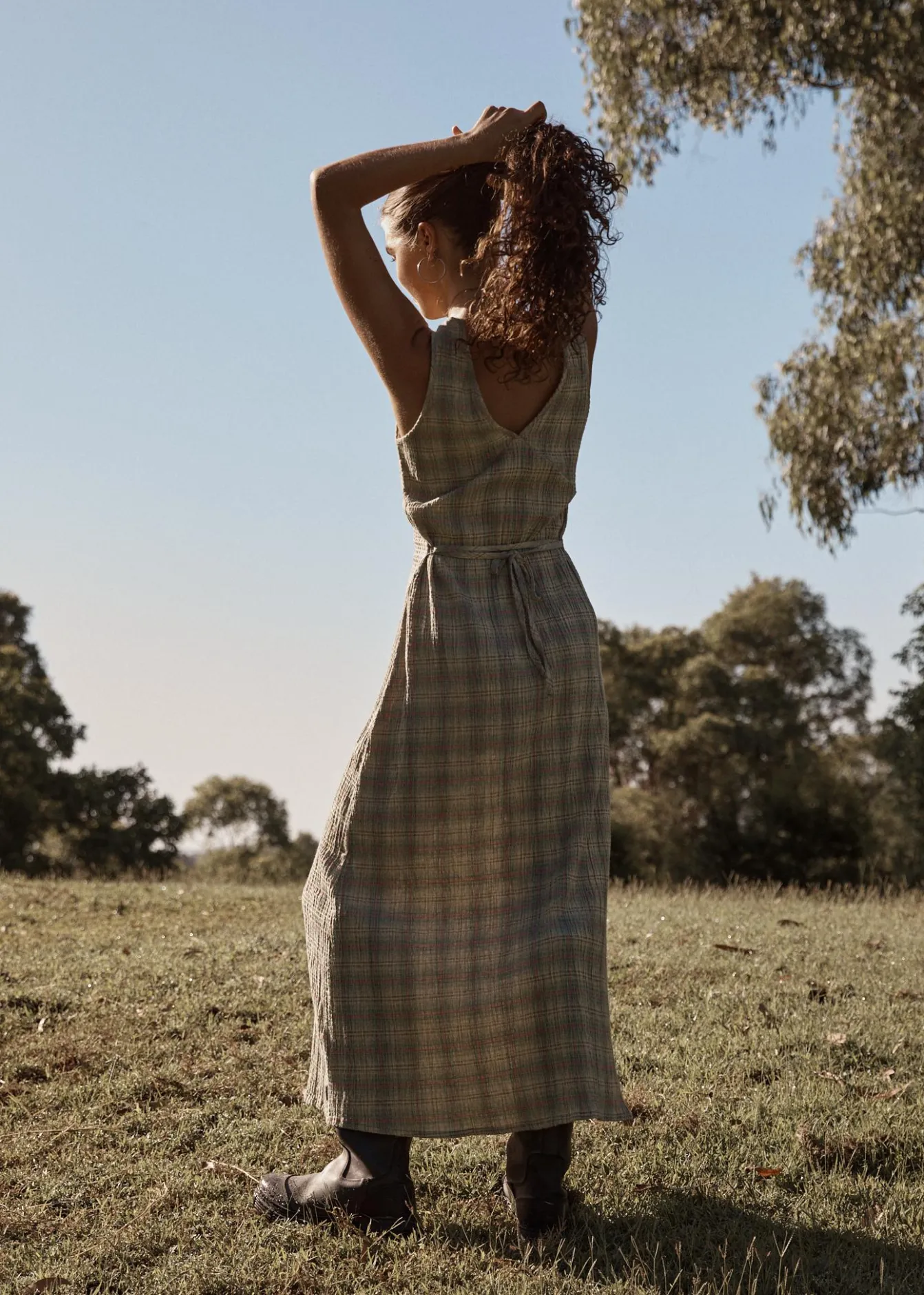 Dresses<Afends Position - Seersucker Maxi Dress Green Check