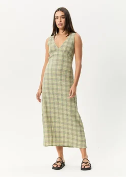 Dresses<Afends Position - Seersucker Maxi Dress Green Check