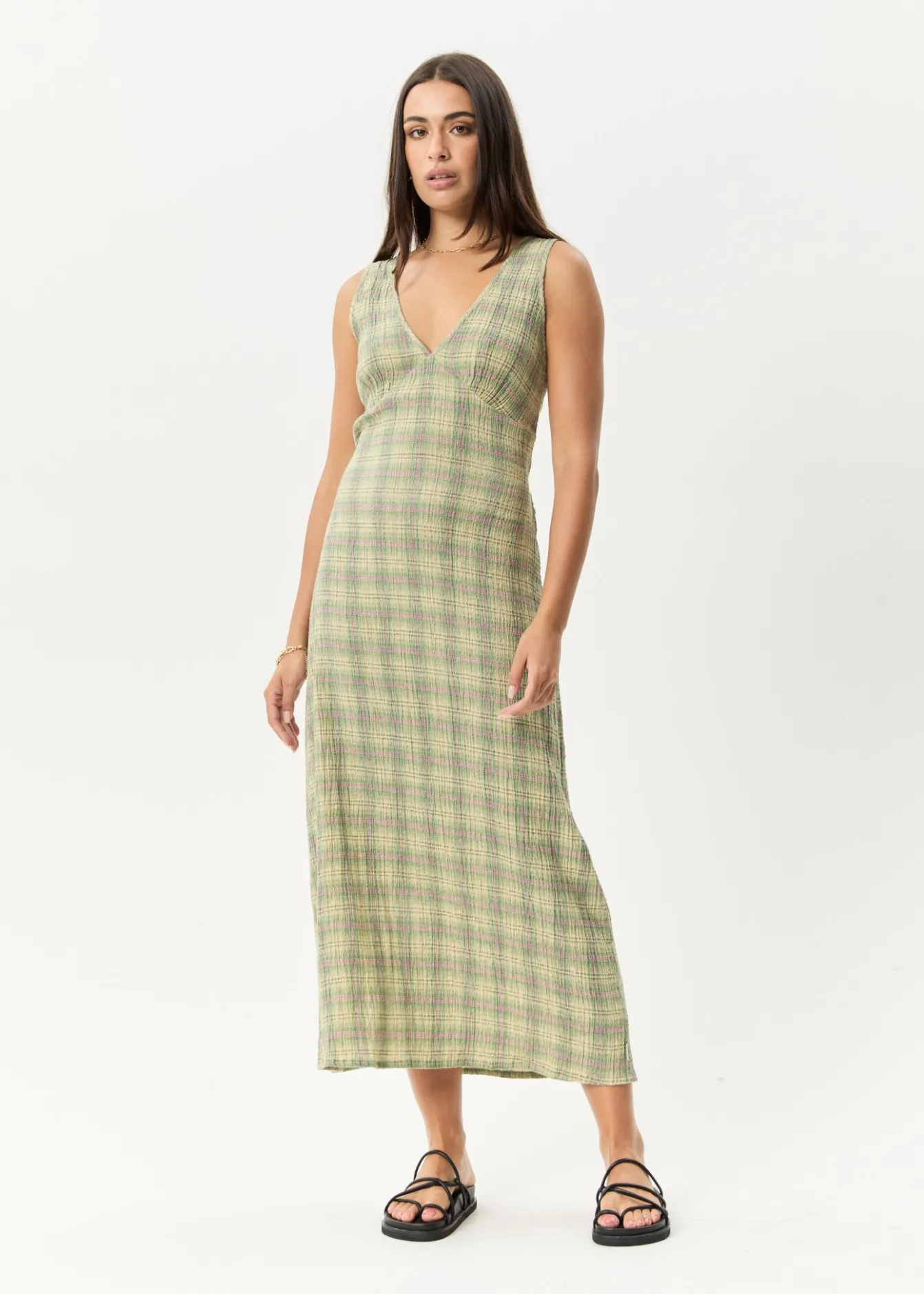 Dresses<Afends Position - Seersucker Maxi Dress Green Check