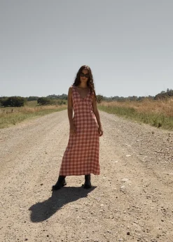 Dresses<Afends Position  - Seersucker Maxi Dress Red Check