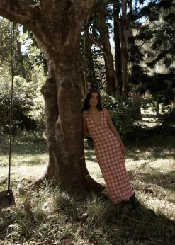 Dresses<Afends Position - Seersucker Maxi Dress Red Check