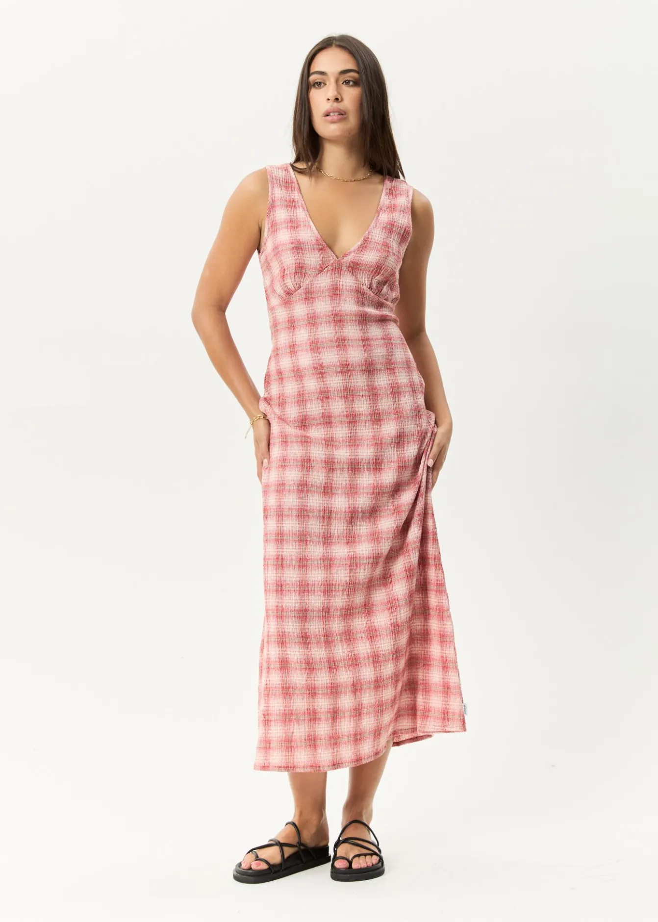 Dresses<Afends Position - Seersucker Maxi Dress Red Check