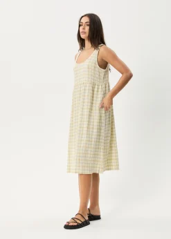 Dresses<Afends Position  - Seersucker Midi Dress Tan Check