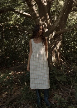Dresses<Afends Position  - Seersucker Midi Dress Tan Check