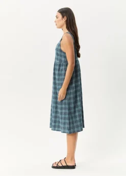 Dresses<Afends Position  - Seersucker Midi Dress Navy Check