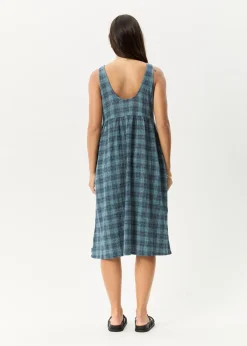 Dresses<Afends Position  - Seersucker Midi Dress Navy Check