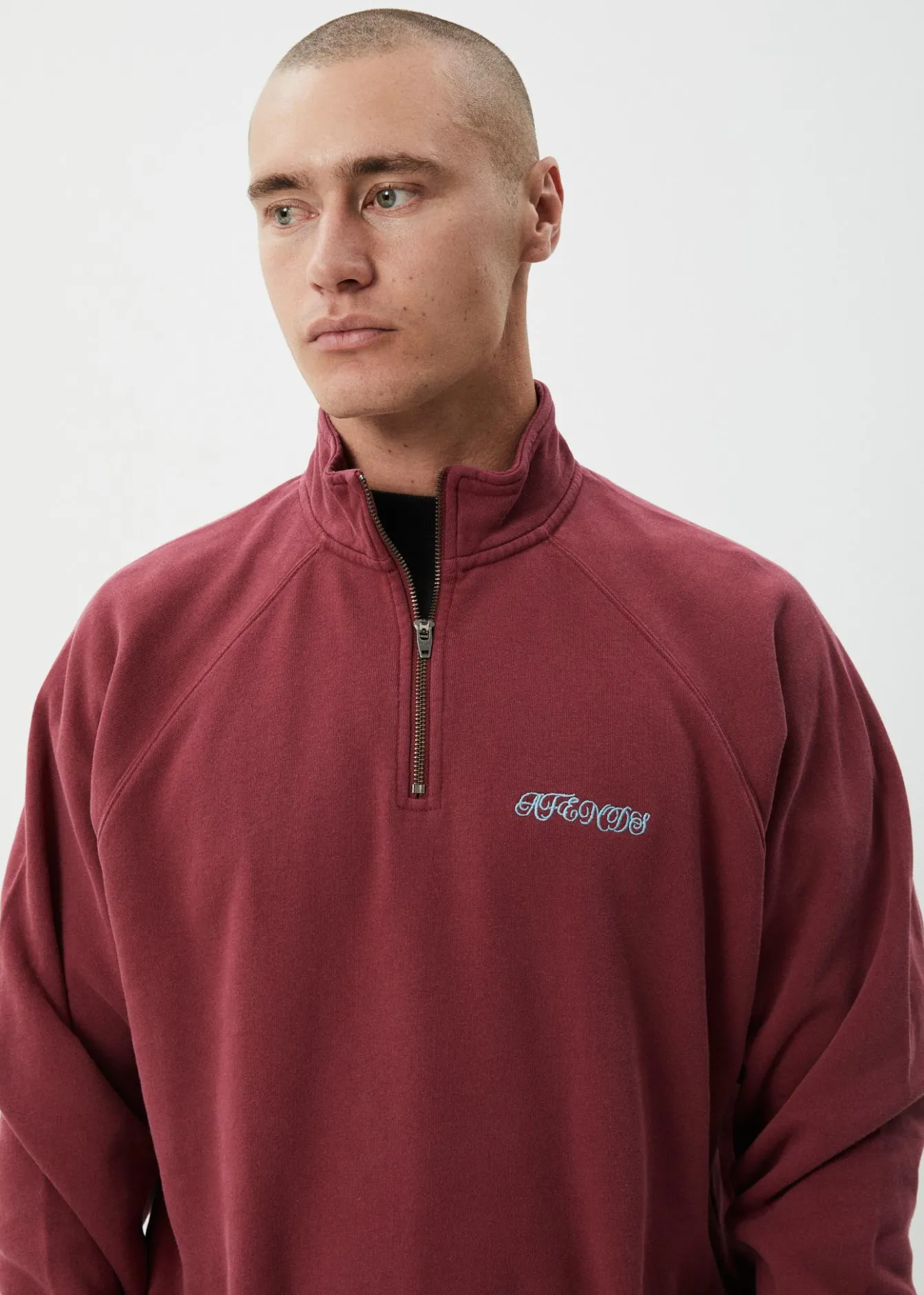 Sweaters & Hoodies|Outerwear<Afends Quartz Zip - Raglan Quarter Zip Crew Washed Burgundy