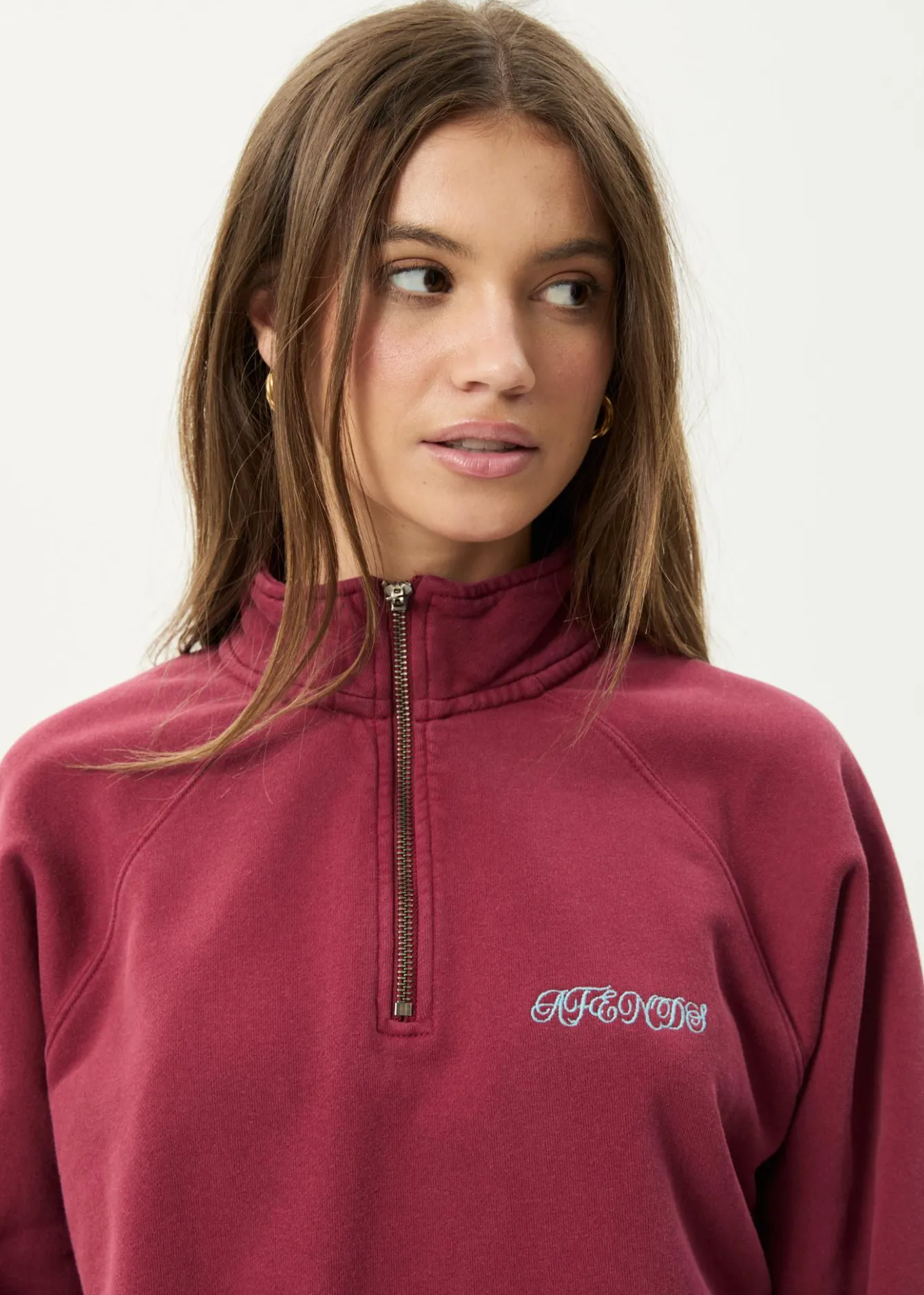 Sweaters & Hoodies|Outerwear<Afends Quartz Zip - Raglan Quarter Zip Crew Washed Burgundy
