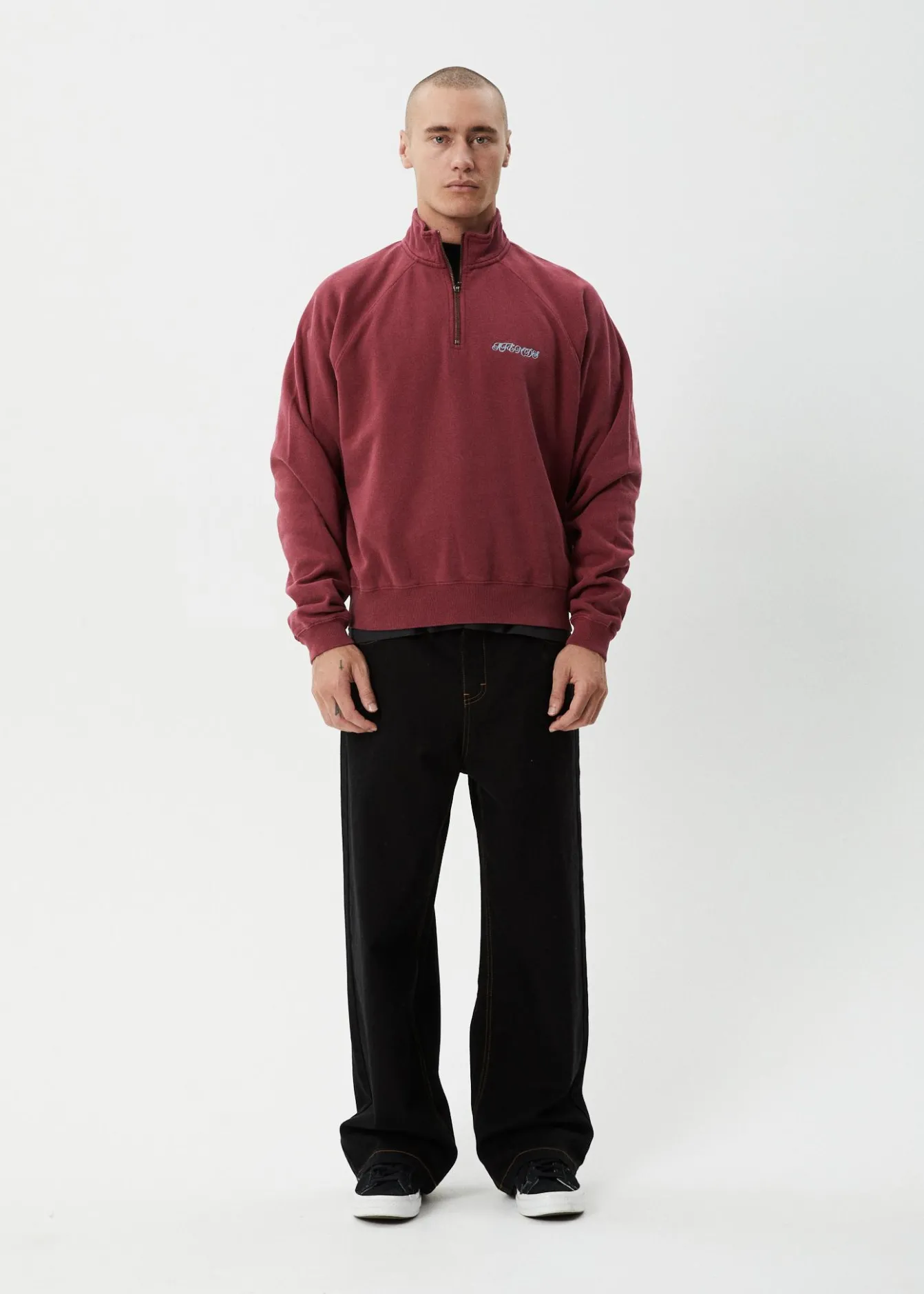 Sweaters & Hoodies|Outerwear<Afends Quartz Zip - Raglan Quarter Zip Crew Washed Burgundy