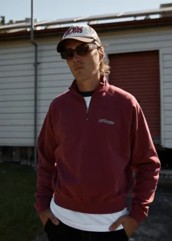 Sweaters & Hoodies|Outerwear<Afends Quartz Zip - Raglan Quarter Zip Crew Washed Burgundy