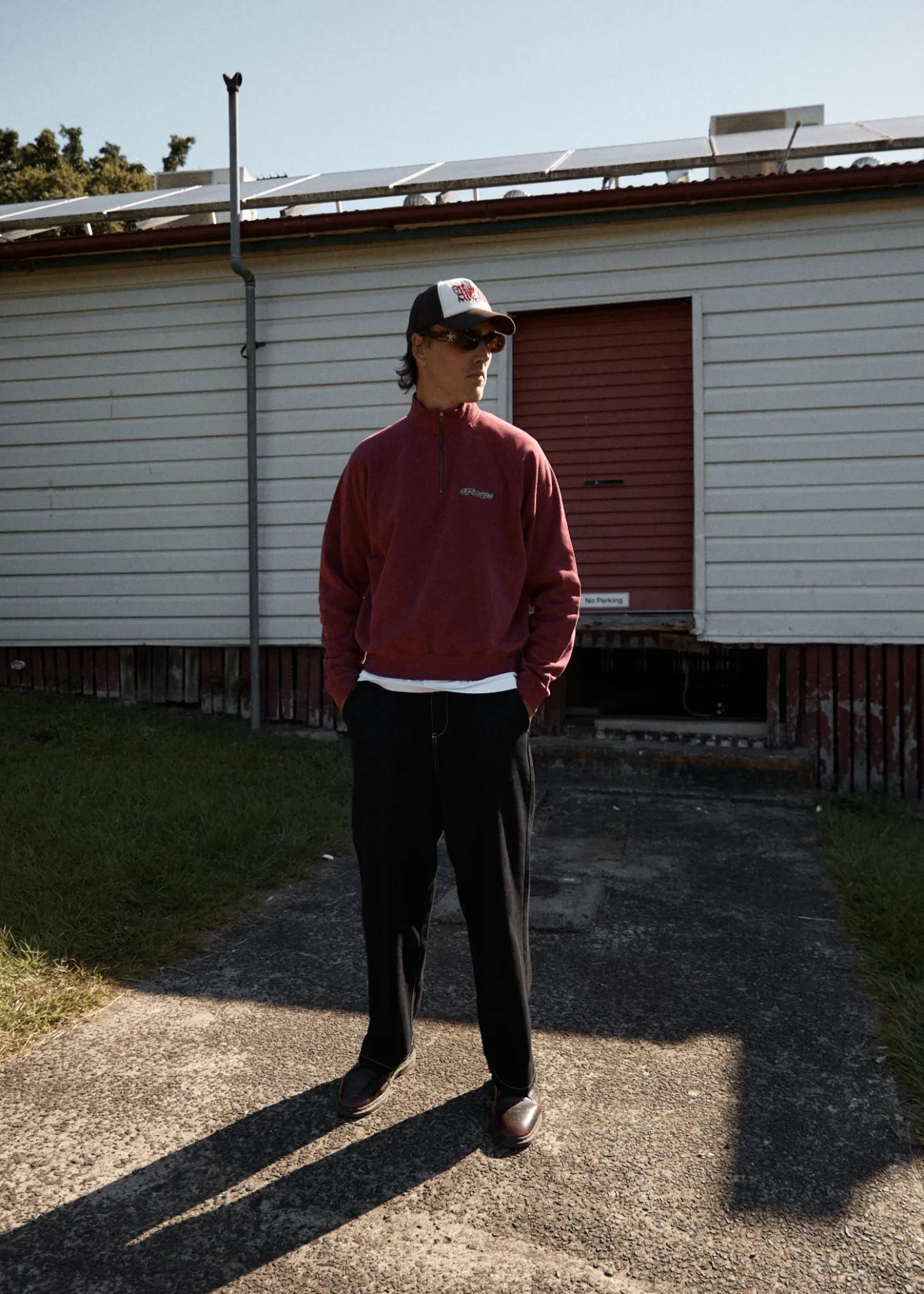 Sweaters & Hoodies|Outerwear<Afends Quartz Zip - Raglan Quarter Zip Crew Washed Burgundy