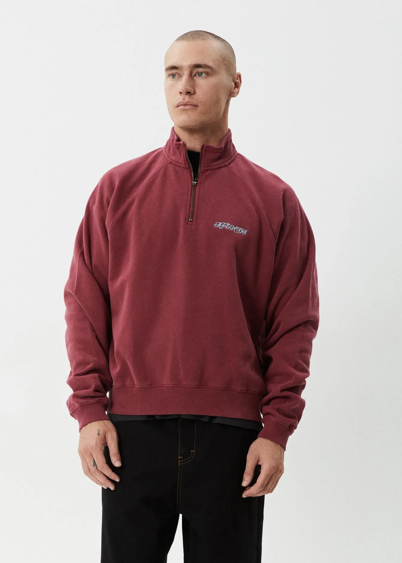 Sweaters & Hoodies|Outerwear<Afends Quartz Zip - Raglan Quarter Zip Crew Washed Burgundy