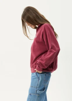Sweaters & Hoodies|Outerwear<Afends Quartz Zip - Raglan Quarter Zip Crew Washed Burgundy