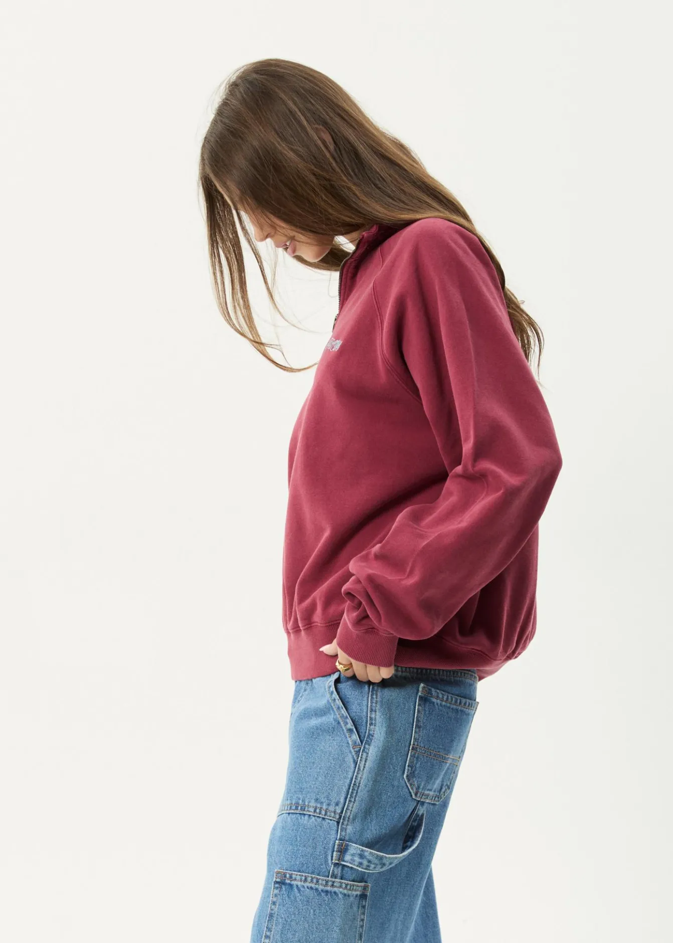 Sweaters & Hoodies|Outerwear<Afends Quartz Zip - Raglan Quarter Zip Crew Washed Burgundy