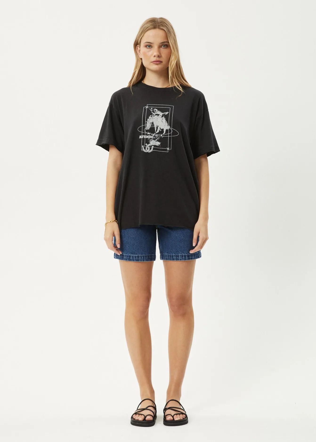 Tees & Shirts<Afends Rodeo - Oversized Tee Stone Black