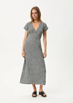 Dresses<Afends Rowan  - Seersucker Check Maxi Dress Black / White