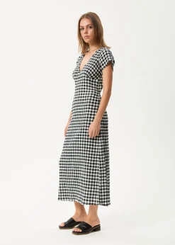 Dresses<Afends Rowan  - Seersucker Check Maxi Dress Black / White