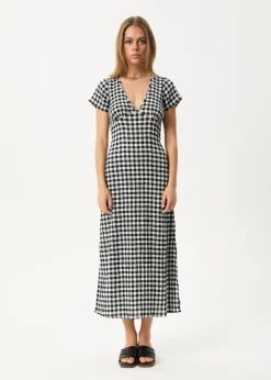 Dresses<Afends Rowan  - Seersucker Check Maxi Dress Black / White