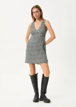 Dresses<Afends Rowan  - Seersucker Mini Dress Black / White