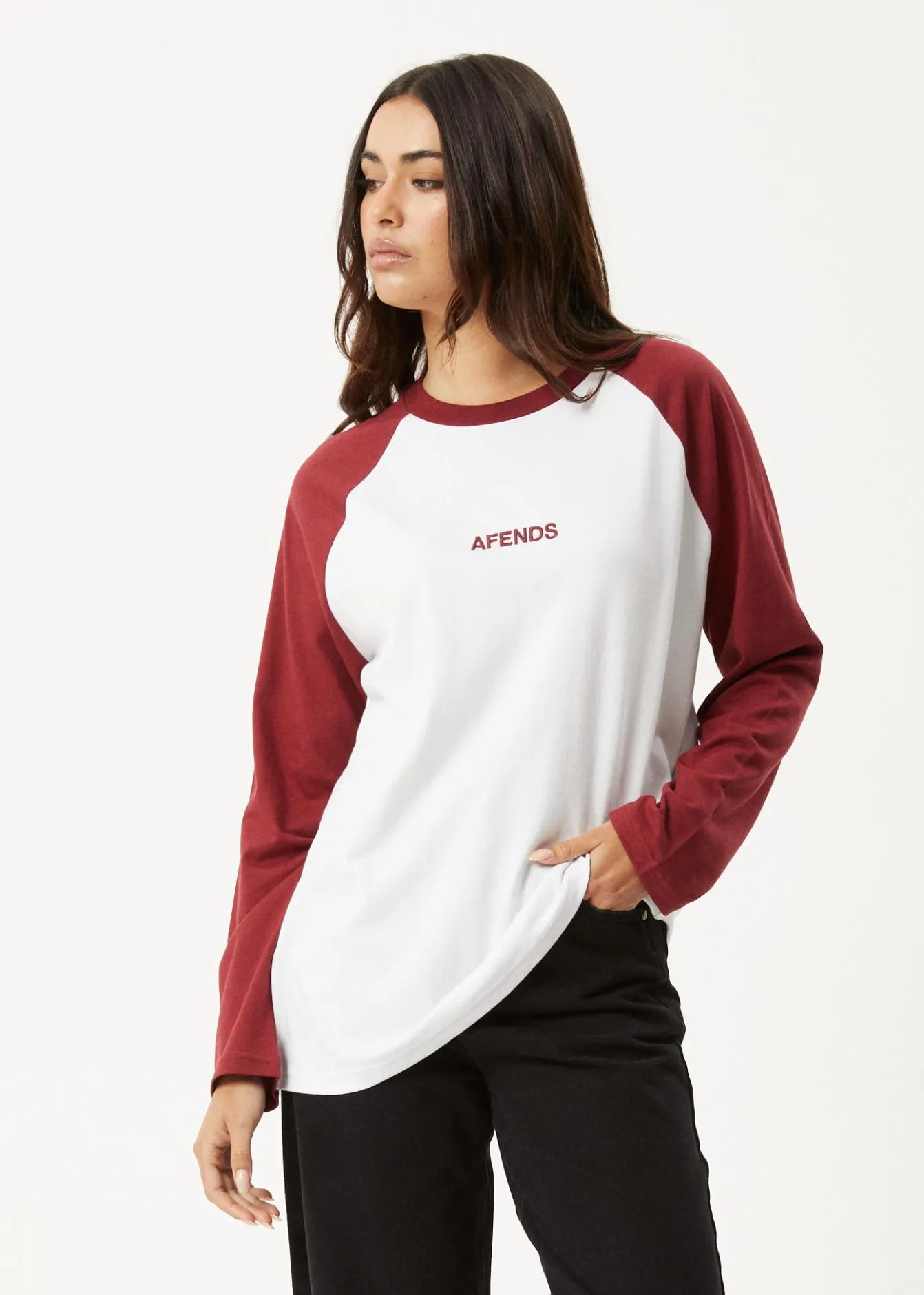 Long Sleeve|Essentials<Afends Ryan - Oversized Long Sleeve Raglan Tee Burgundy