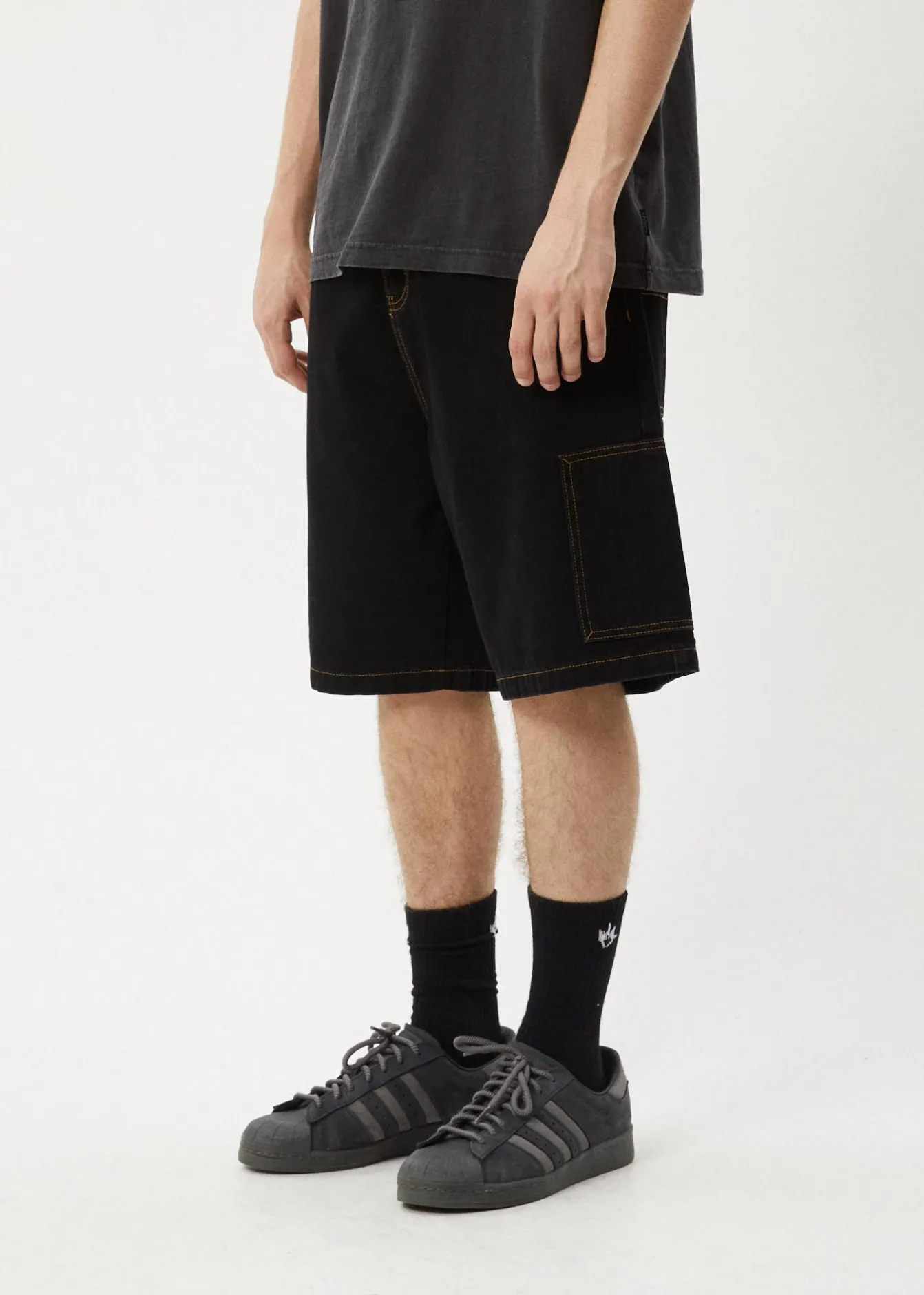 Shorts<Afends Scorched Harper - Denim Baggy Workwear Short 22" Washed Black