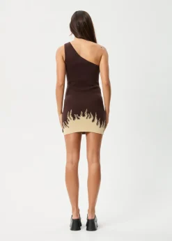 Dresses<Afends Set Fire - One Shoulder Dress Coffee