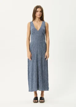Dresses<Afends Shipwreck  - Seersucker Maxi Dress Marlin