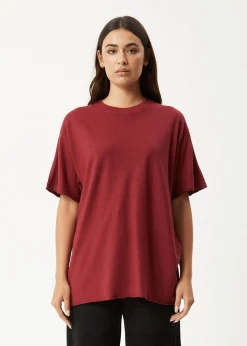 Tees & Shirts|Essentials<Afends Slay  - Oversized Tee Burgundy
