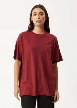 Tees & Shirts|Essentials<Afends Slay  - Oversized Tee Burgundy