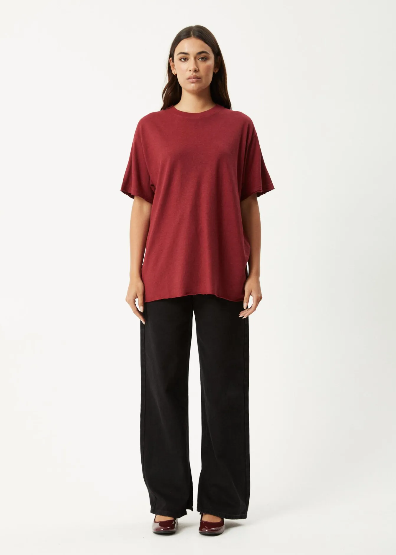 Tees & Shirts|Essentials<Afends Slay - Oversized Tee Burgundy