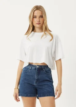 Tees & Shirts|Essentials<Afends Slay Cropped  - Oversized Tee White