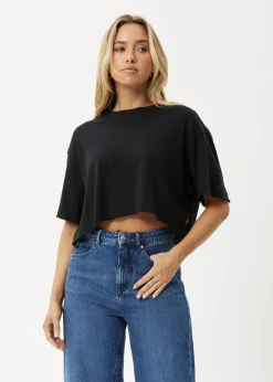Tees & Shirts|Essentials<Afends Slay Cropped  - Oversized Tee Black