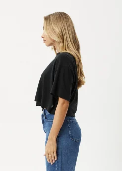 Tees & Shirts|Essentials<Afends Slay Cropped - Oversized Tee Black