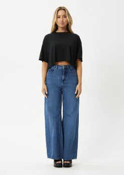 Tees & Shirts|Essentials<Afends Slay Cropped - Oversized Tee Black