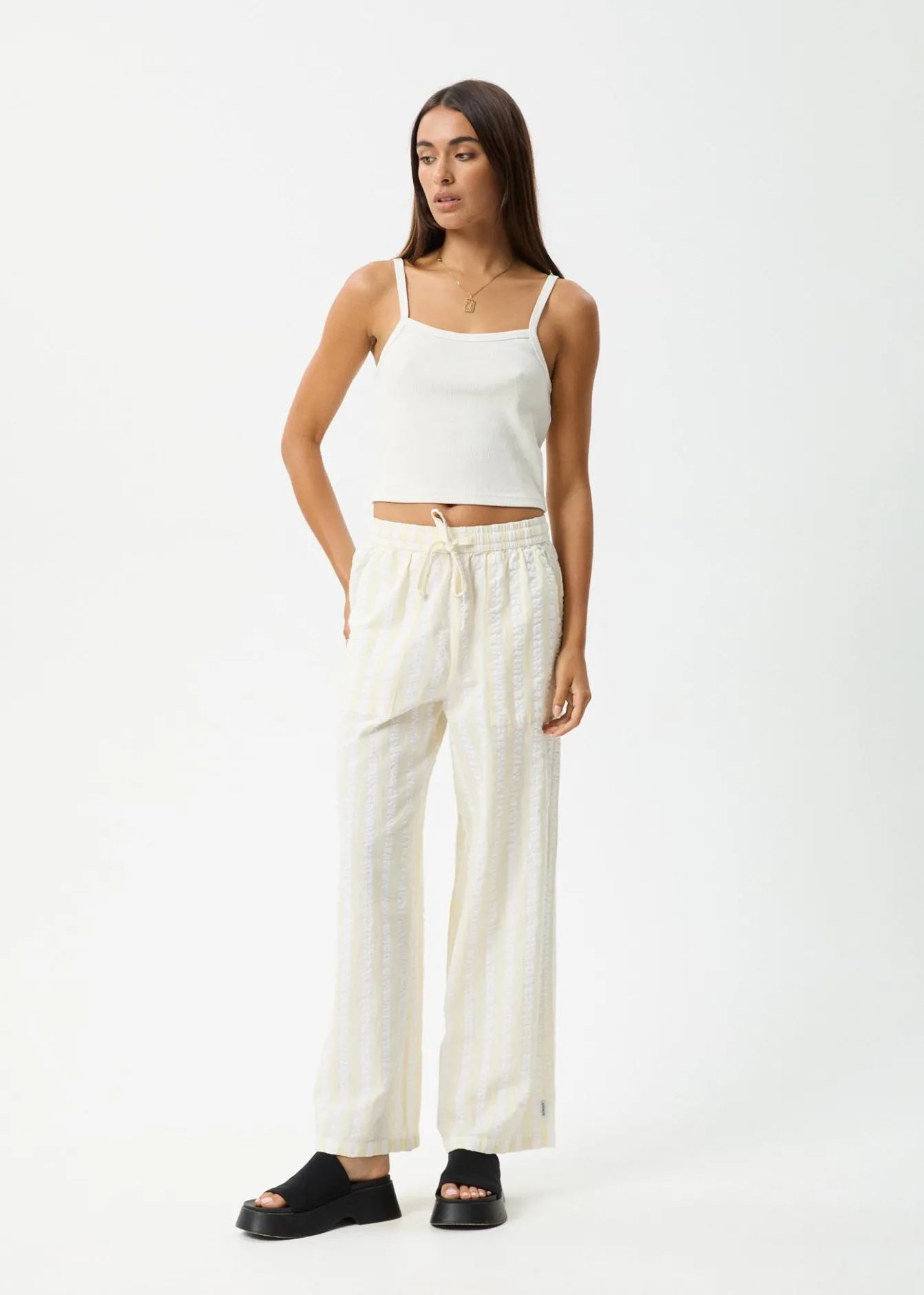 Pants|Sets & Co-Ords<Afends Splice - Seersucker Wide Leg Pant White / Lemongrass