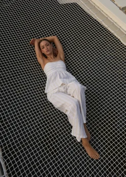 Pants|Sets & Co-Ords<Afends Splice  - Seersucker Wide Leg Pant White / Lemongrass
