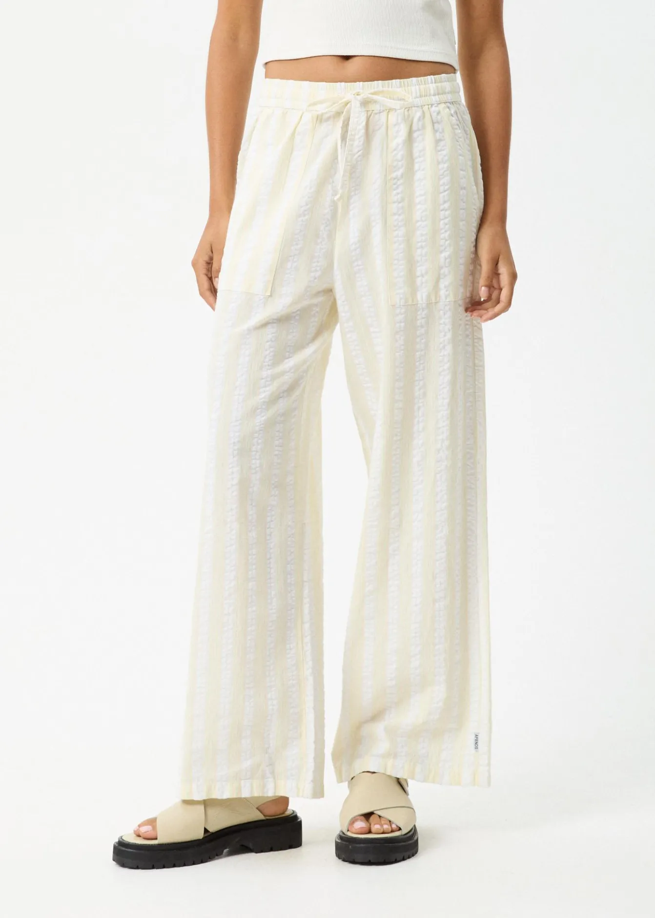 Pants|Sets & Co-Ords<Afends Splice - Seersucker Wide Leg Pant White / Lemongrass