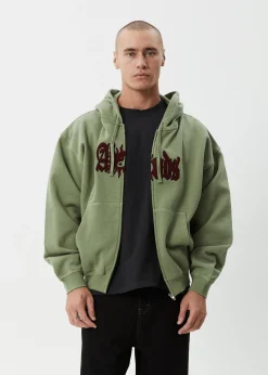 Sweaters & Hoodies<Afends Sun Bite  - Zip Hood Oil Green