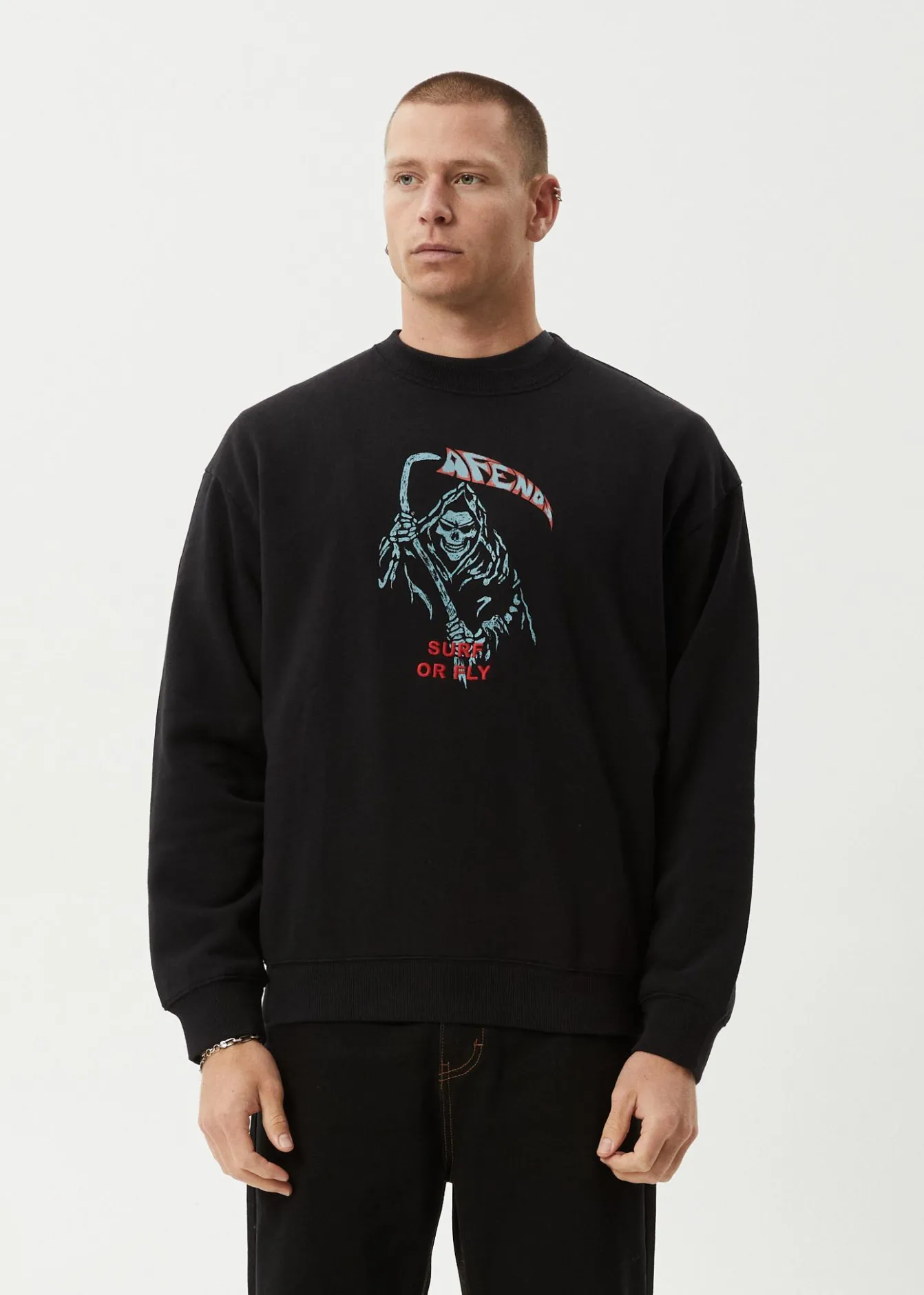 Sweaters & Hoodies<Afends Surf Or Fly - Crew Neck Jumper Black