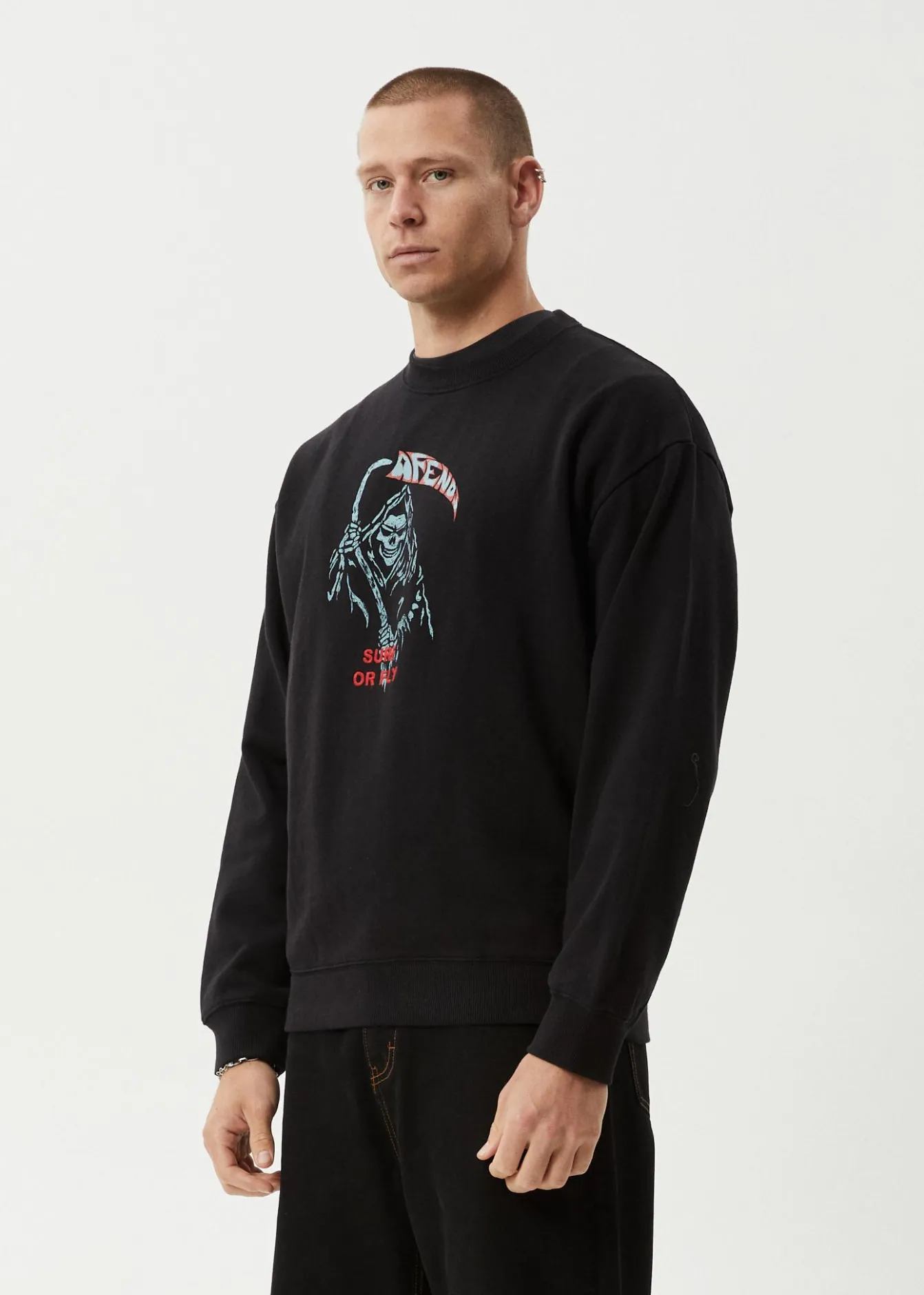 Sweaters & Hoodies<Afends Surf Or Fly - Crew Neck Jumper Black