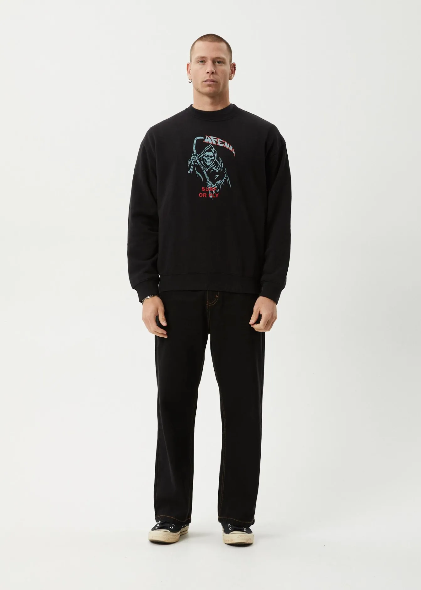 Sweaters & Hoodies<Afends Surf Or Fly - Crew Neck Jumper Black