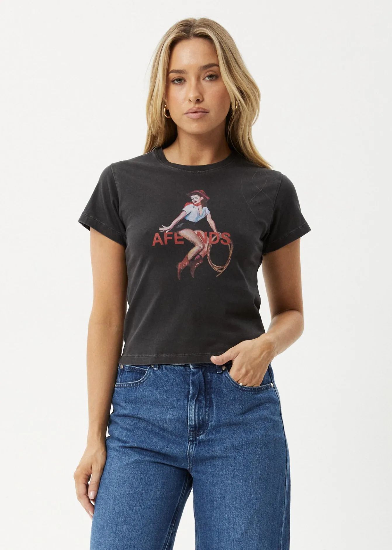 Tees & Shirts<Afends Sweet West - Baby Tee Stone Black