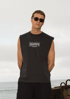 Sleeveless<Afends Thorny  - Sleeveless Tee Stone Black