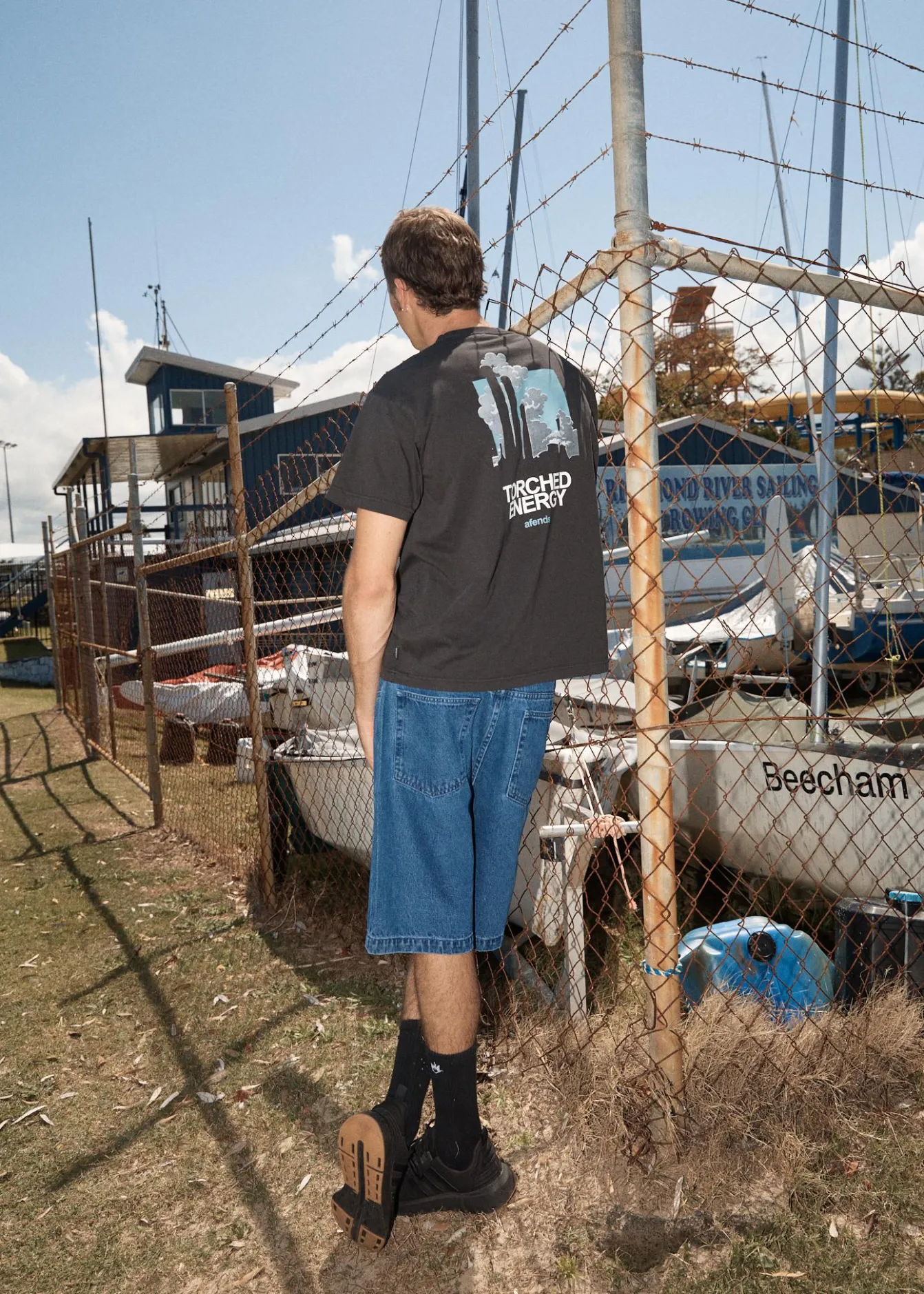 T-Shirts<Afends Torched Energy - Boxy Tee Stone Black