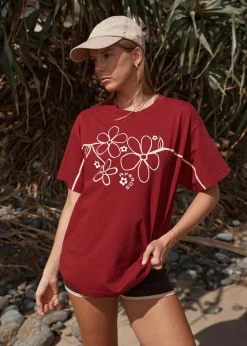 Tees & Shirts<Afends Tranquil  - Oversized Tee Burgundy